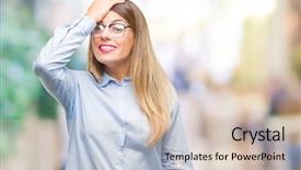  Presentation with memory - PPT layouts consisting of foolish manager - young beautiful business woman wearing background and a  colored foreground
