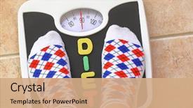  Presentation with diabetic diet - Audience pleasing PPT theme consisting of diabetic foot - woman's feet on bathroom scale backdrop and a coral colored foreground