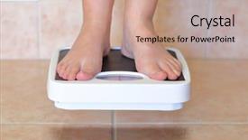  Presentation with obesity cartoon feet on bathroom - Slide set featuring diabetic foot - woman's feet and bathroom scale background and a coral colored foreground