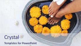  Presentation with foot treatment - Presentation with foot bath in stone basin background and a sky blue colored foreground