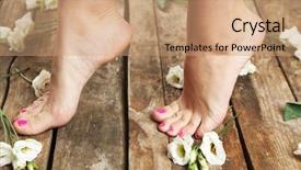  Presentation with rustic - Beautiful slide set featuring foot care - beautiful female legs on rustic backdrop and a coral colored foreground