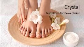  Presentation with feet - PPT layouts featuring foot care - female feet at spa pedicure background and a coral colored foreground
