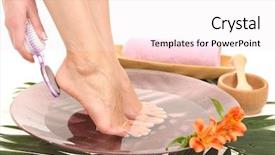  Presentation with feet - Theme consisting of foot care - female feet in spa bowl background and a sky blue colored foreground
