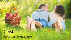  Presentation with health and apples - Audience pleasing slides consisting of foot care - happy couple relaxing backdrop and a yellow colored foreground