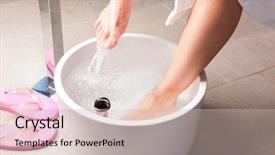  Presentation with hydrotherapy - Presentation theme consisting of foot care - woman having hydrotherapy water footbath background and a soft green colored foreground