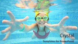  Presentation with under water concrete - Presentation theme featuring foot children - portrait of happy girl background and a light blue colored foreground