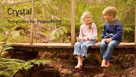  Presentation with forest bridge - PPT theme with foot children - young siblings sitting background and a gold colored foreground