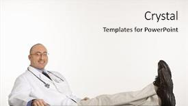  Presentation with physician - Slide set consisting of foot doctor - caucasian mid adult male physician background and a  colored foreground