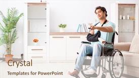  Presentation with young man on the phone - Audience pleasing PPT layouts consisting of foot fracture - young handsome man in wheelchair backdrop and a sky blue colored foreground