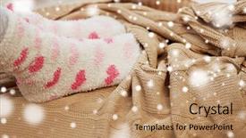  Presentation with socks - Theme with foot heart - winter comfort and valentines day background and a coral colored foreground