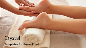  Presentation with spa concept - Slide set having foot massage - spa concept hands massaging female background and a coral colored foreground