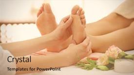  Presentation with foot massage - Cool new PPT theme with foot massage in spa salon backdrop and a coral colored foreground