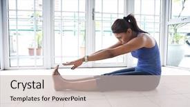  Presentation with stretch - Audience pleasing PPT layouts consisting of foot muscles - fitness woman doing her hamstring backdrop and a soft green colored foreground