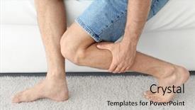  Presentation with foot muscles - Beautiful slide deck featuring foot muscles - young man suffering from leg backdrop and a mint green colored foreground