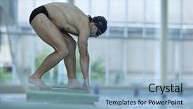  Presentation with foot muscles - Slides with foot muscles - young swimmer on swim start background and a light blue colored foreground