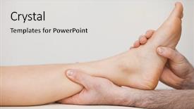  Presentation with ankle - Presentation design enhanced with foot pain - chiropodist holding the ankle background and a light gray colored foreground