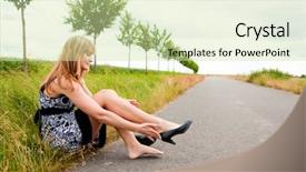  Presentation with springtime - Beautiful PPT theme featuring foot pain - hurting legs after long walk backdrop and a soft green colored foreground