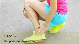  Presentation with sports injuries - Audience pleasing presentation theme consisting of foot pain - sports injuries of girl outdoors backdrop and a mint green colored foreground