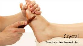  Presentation with foot massage - Presentation design having foot reflexology - masseur makes anti-cellulite massage young background and a lemonade colored foreground