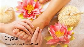 Presentation with foot massage - Slide set with foot reflexology - woman enjoying a feet massage background and a coral colored foreground