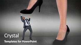  Presentation with stepping - Cool new presentation design with foot steps - composite image of businesswoman stepping backdrop and a gray colored foreground