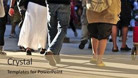  Presentation with people street - Slides having foot steps - crowd of people walking background and a  colored foreground