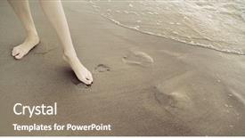  Presentation with footprints - Colorful presentation theme enhanced with foot steps - footprints at seashore backdrop and a gray colored foreground