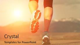  Presentation with older athlete runs - Audience pleasing slide deck consisting of foot steps - runner athlete feet running backdrop and a gold colored foreground