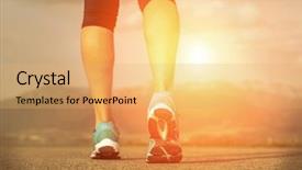  Presentation with older athlete runs - PPT theme consisting of foot steps - runner athlete feet running background and a  colored foreground