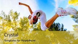  Presentation with road safety young drivers - Beautiful presentation theme featuring foot steps - young woman jogging jumping backdrop and a  colored foreground