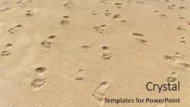  Presentation with beach toys on sand - Slide deck with foot steps on the sand background and a  colored foreground