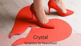  Presentation with broken heart - PPT layouts featuring foot stomping - woman stepping on broken paper background and a coral colored foreground