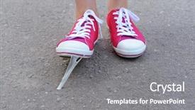  Presentation with chewing gum - Audience pleasing PPT theme consisting of foot stuck into chewing gum backdrop and a gray colored foreground