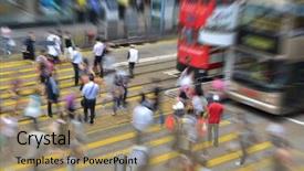  Presentation with hong kong - Slide deck enhanced with foot traffic - crosswalk and pedestrian at street background and a coral colored foreground