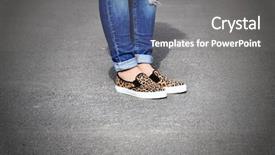  Presentation with asphalt - Colorful presentation theme enhanced with foot traffic - female feet over gray asphalt backdrop and a  colored foreground