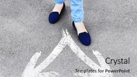  Presentation with feet - Presentation consisting of foot traffic - female feet standing on road background and a  colored foreground