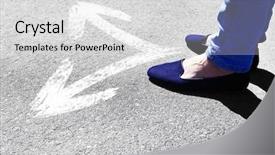  Presentation with road safty - PPT theme having foot traffic - female feet standing on road background and a  colored foreground