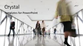  Presentation with crowd - Theme consisting of foot traffic - moving crowd in corridor background and a light gray colored foreground