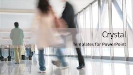  Presentation with moving art blue - Slide set featuring foot traffic - moving crowd motion blur background and a soft green colored foreground