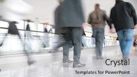  Presentation with moving art blue - Slide set enhanced with foot traffic - moving crowd motion blur background and a  colored foreground