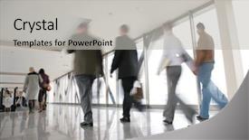  Presentation with crowd - Beautiful presentation theme featuring foot traffic - moving crowd motion blur backdrop and a light gray colored foreground