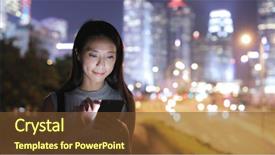  Presentation with mobile phone in woman hand - Audience pleasing slide deck consisting of foot traffic - woman using mobile phone backdrop and a  colored foreground