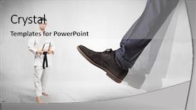  Presentation with train the trainer - Beautiful PPT theme featuring foot trample young karate trainer backdrop and a light gray colored foreground