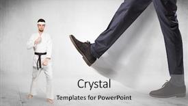  Presentation with karate - Beautiful PPT theme featuring foot trample young karate trainer backdrop and a light gray colored foreground