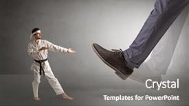  Presentation with karate - PPT theme enhanced with foot treading small young karate background and a  colored foreground