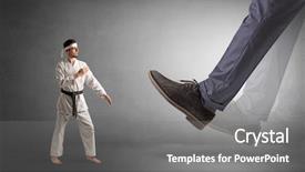 Presentation with karate - Theme consisting of foot treading small young karate background and a gray colored foreground