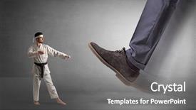  Presentation with karate - PPT theme having foot treading small young karate background and a gray colored foreground