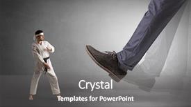  Presentation with young man on the phone - PPT theme with foot treading small young karate background and a gray colored foreground