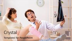  Presentation with doctor visiting family a new born - PPT theme enhanced with foot x ray - young woman visiting doctor traumatologist background and a lemonade colored foreground