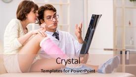  Presentation with doctor visiting family a new born - Cool new presentation design with foot x ray - young woman visiting doctor traumatologist backdrop and a coral colored foreground